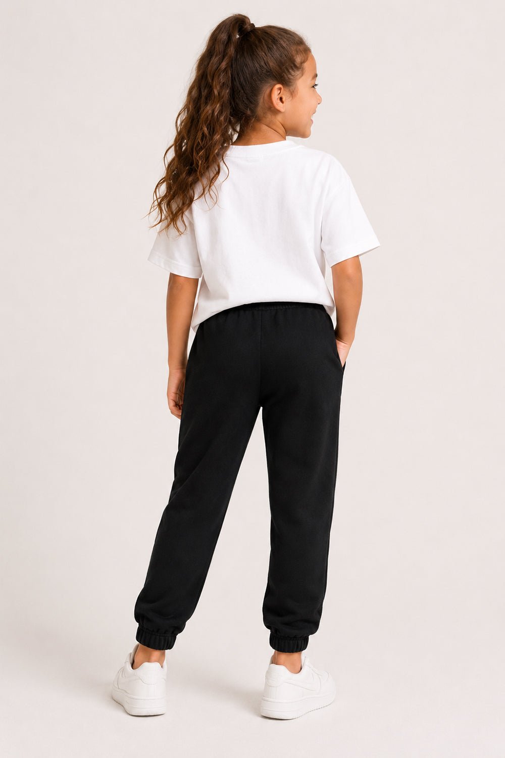 Smiley Girls Black Joggers with Smiley Face Tracksuit Bottoms - Brand Threads