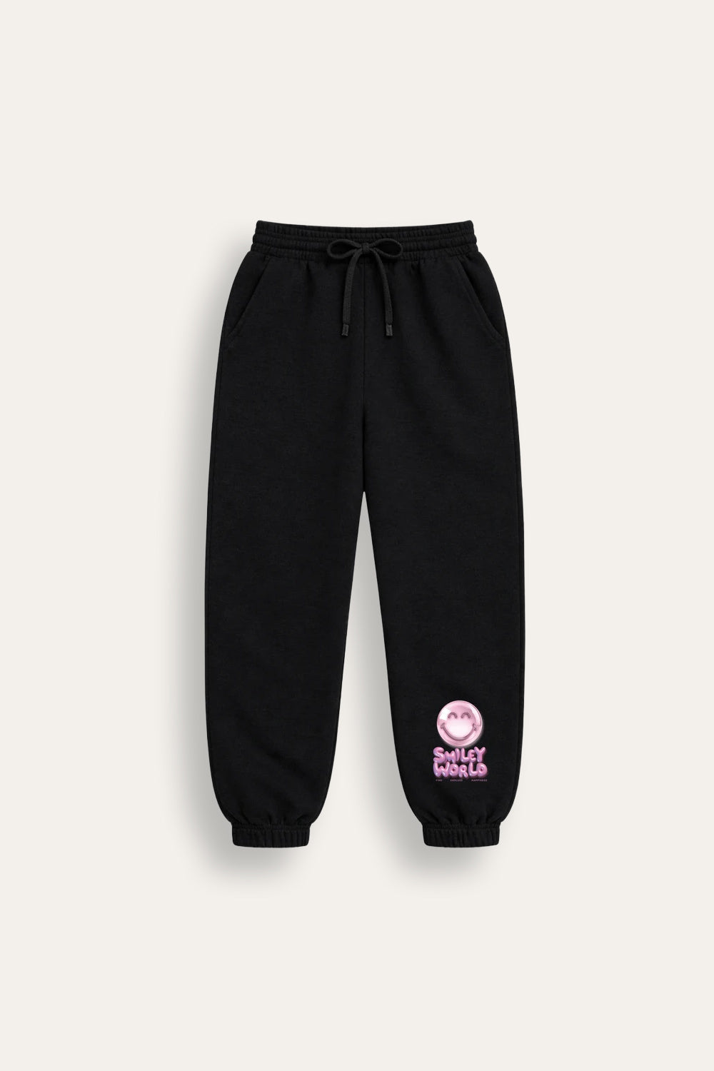 Smiley Girls Black Joggers with Smiley Face Tracksuit Bottoms - Brand Threads