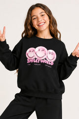 Smiley Girls Black Sweatshirt and Jogger Set Loungewear - Brand Threads