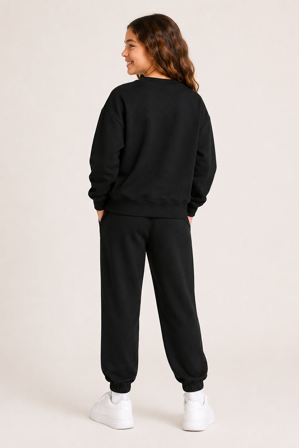 Smiley Girls Black Sweatshirt and Jogger Set Loungewear - Brand Threads