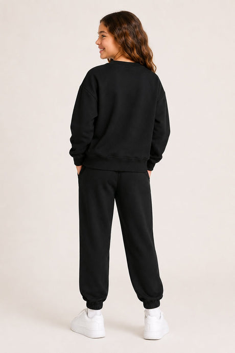 Smiley Girls Black Sweatshirt and Jogger Set Loungewear - Brand Threads