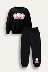 Smiley Girls Black Sweatshirt and Jogger Set Loungewear - Brand Threads