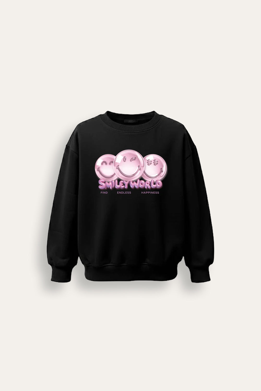 Smiley Girls Black Sweatshirt with Smiley Face Print - Brand Threads