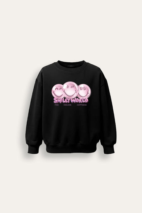 Smiley Girls Black Sweatshirt with Smiley Face Print - Brand Threads