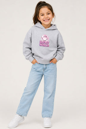 Smiley Girls Grey Marl Hooded Sweatshirt with Smiley Print - Brand Threads