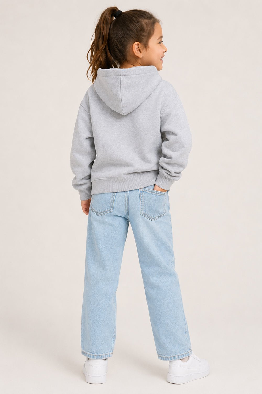 Smiley Girls Grey Marl Hooded Sweatshirt with Smiley Print - Brand Threads