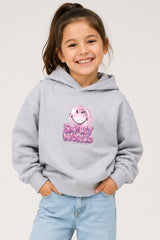 Smiley Girls Grey Marl Hooded Sweatshirt with Smiley Print - Brand Threads