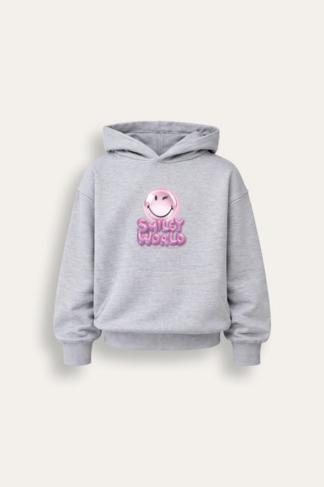 Smiley Girls Grey Marl Hooded Sweatshirt with Smiley Print - Brand Threads