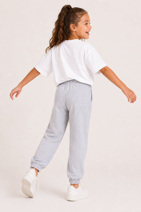 Smiley Girls Grey Marl Joggers with Smiley Face Tracksuit Bottoms - Brand Threads