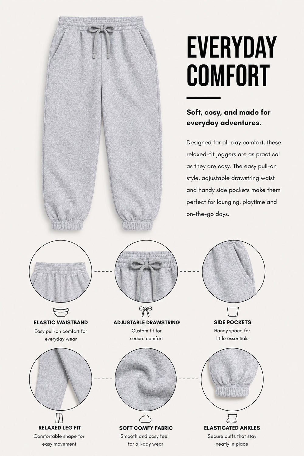 Smiley Girls Grey Marl Joggers with Smiley Face Tracksuit Bottoms - Brand Threads