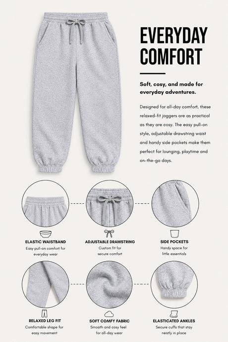 Smiley Girls Grey Marl Joggers with Smiley Face Tracksuit Bottoms - Brand Threads