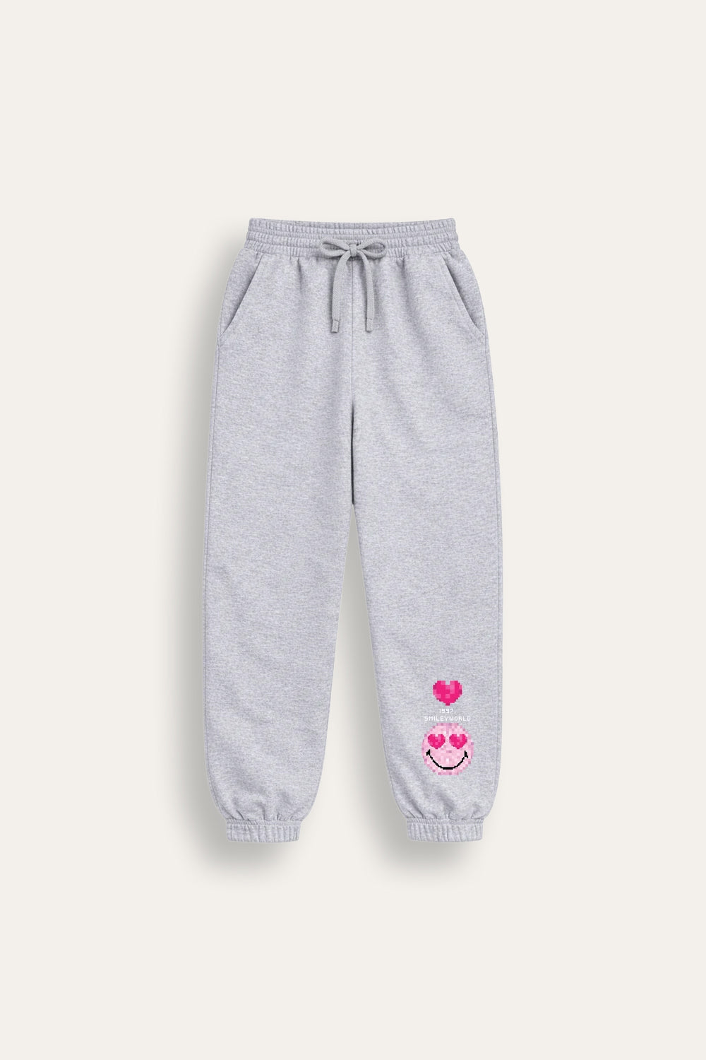 Smiley Girls Grey Marl Joggers with Smiley Face Tracksuit Bottoms - Brand Threads