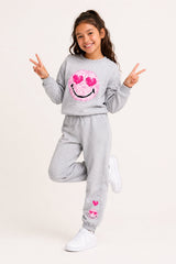 Smiley Girls Grey Marl Sweatshirt and Jogger Set Loungewear - Brand Threads