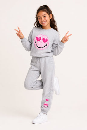 Smiley Girls Grey Marl Sweatshirt and Jogger Set Loungewear - Brand Threads