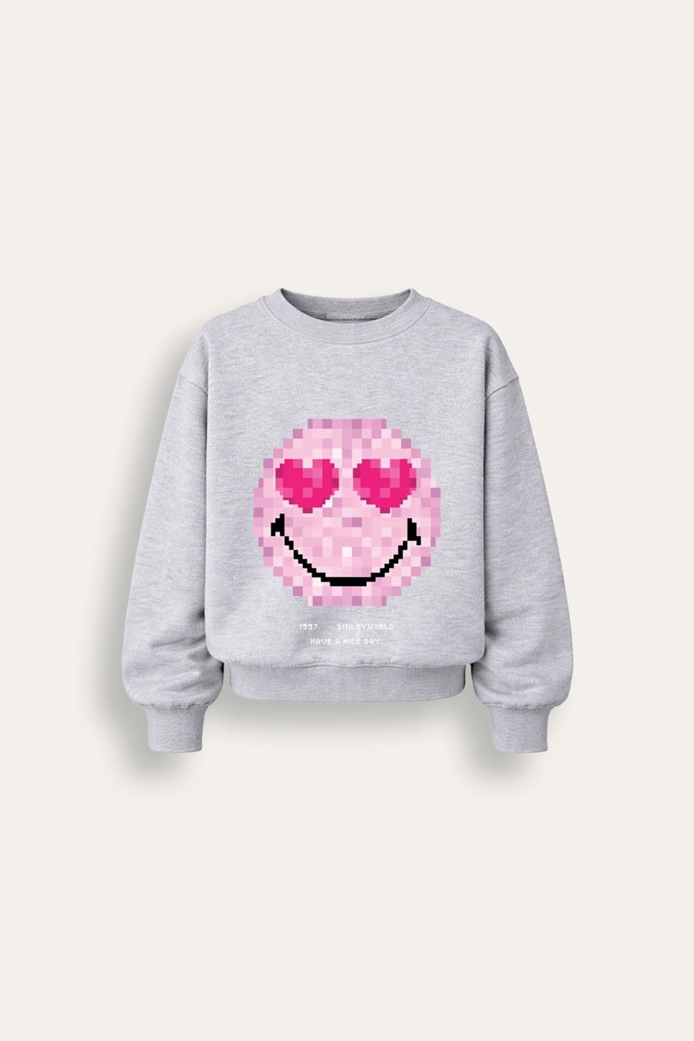 Smiley Girls Grey Marl Sweatshirt with Smiley Face Print - Brand Threads