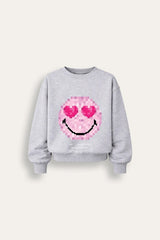 Smiley Girls Grey Marl Sweatshirt with Smiley Face Print - Brand Threads