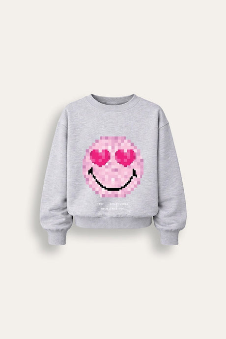 Smiley Girls Grey Marl Sweatshirt with Smiley Face Print - Brand Threads