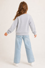 Smiley Girls Grey Marl Sweatshirt with Smiley Face Print - Brand Threads