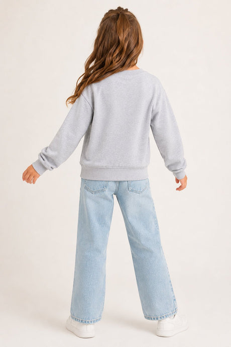 Smiley Girls Grey Marl Sweatshirt with Smiley Face Print - Brand Threads