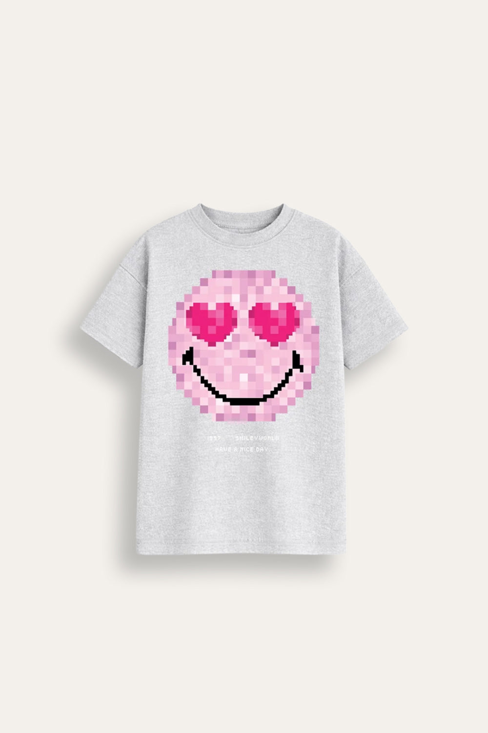 Smiley Girls Grey Marl T-Shirt with Iconic Smiley Face Print - Brand Threads