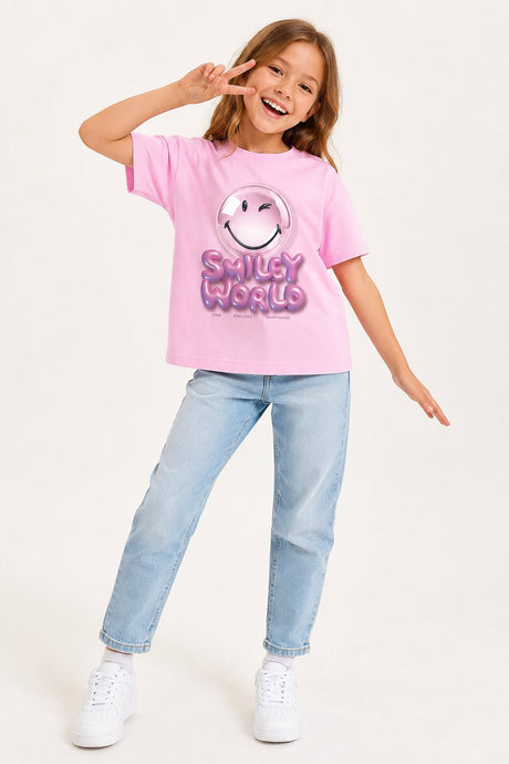 Smiley Girls Pink T-Shirt with Iconic Smiley Face Print - Brand Threads