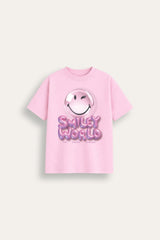 Smiley Girls Pink T-Shirt with Iconic Smiley Face Print - Brand Threads