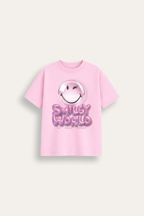 Smiley Girls Pink T-Shirt with Iconic Smiley Face Print - Brand Threads