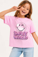 Smiley Girls Pink T-Shirt with Iconic Smiley Face Print - Brand Threads