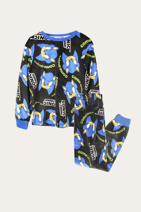 Sonic Prime Boys Black All Over Print Pyjama Set - Brand Threads