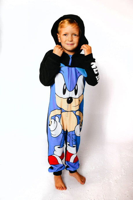 Sonic The Hedgehog Boys Hooded Recycled Polyester Onesie - Brand Threads