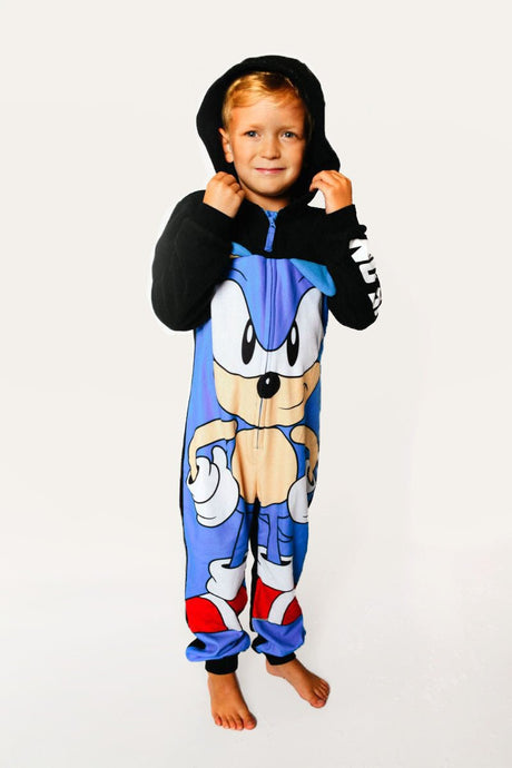 Sonic The Hedgehog Boys Hooded Recycled Polyester Onesie - Brand Threads