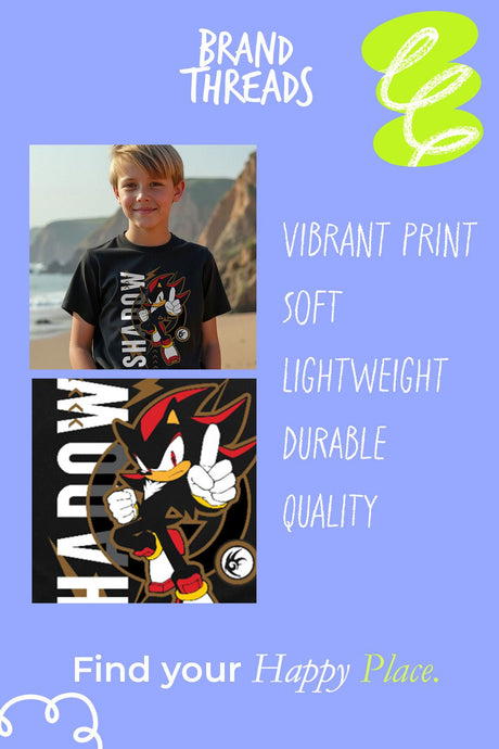 Sonic the Hedgehog Boys T-Shirt – Black 100% Cotton Short Sleeve Tee - Brand Threads