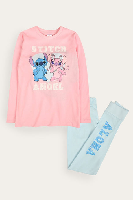 Stitch Girls Pyjamas Long Sleeved Kids Pyjamas Set Official Merchandise - Brand Threads