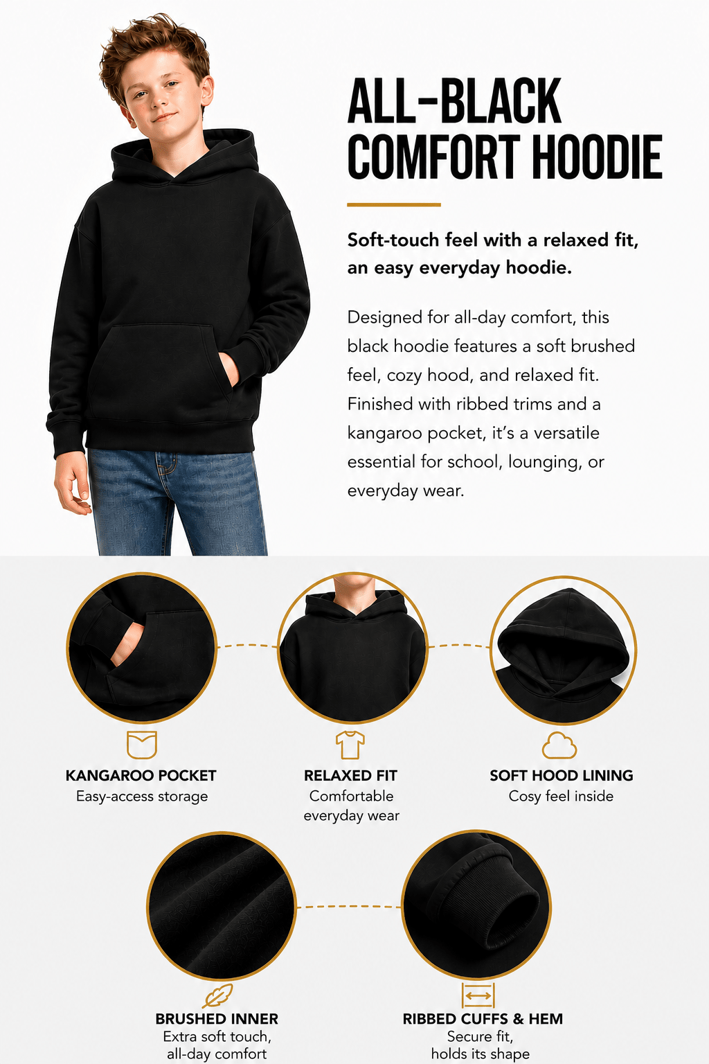 Unisex Kids Drop Shoulder Hoodie - Brand Threads