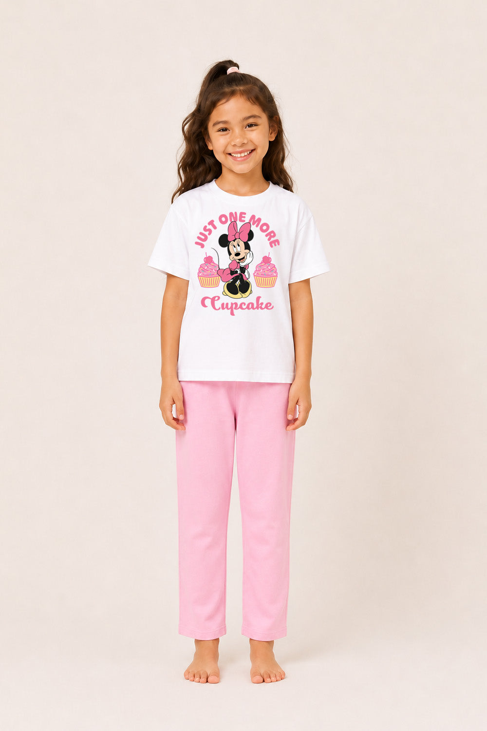 Disney Minnie Mouse Girls White and Pink Long Pyjama Set