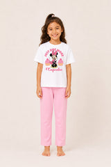 Disney Minnie Mouse Girls White and Pink Long Pyjama Set