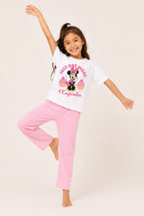Disney Minnie Mouse Girls White and Pink Long Pyjama Set
