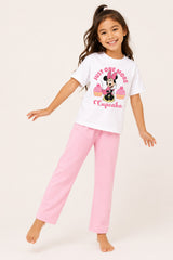 Disney Minnie Mouse Girls White and Pink Long Pyjama Set