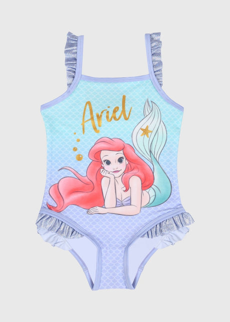Ariel Girls One-Piece Swimsuit - Mermaid Ruffle Swimwear - Brand Threads