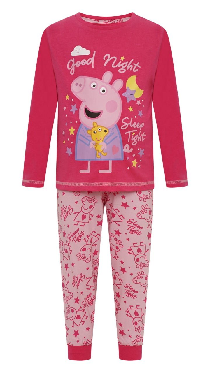 Peppa Pig Girls Pink Long Sleeve Top & Bottoms Pyjamas - Brand Threads